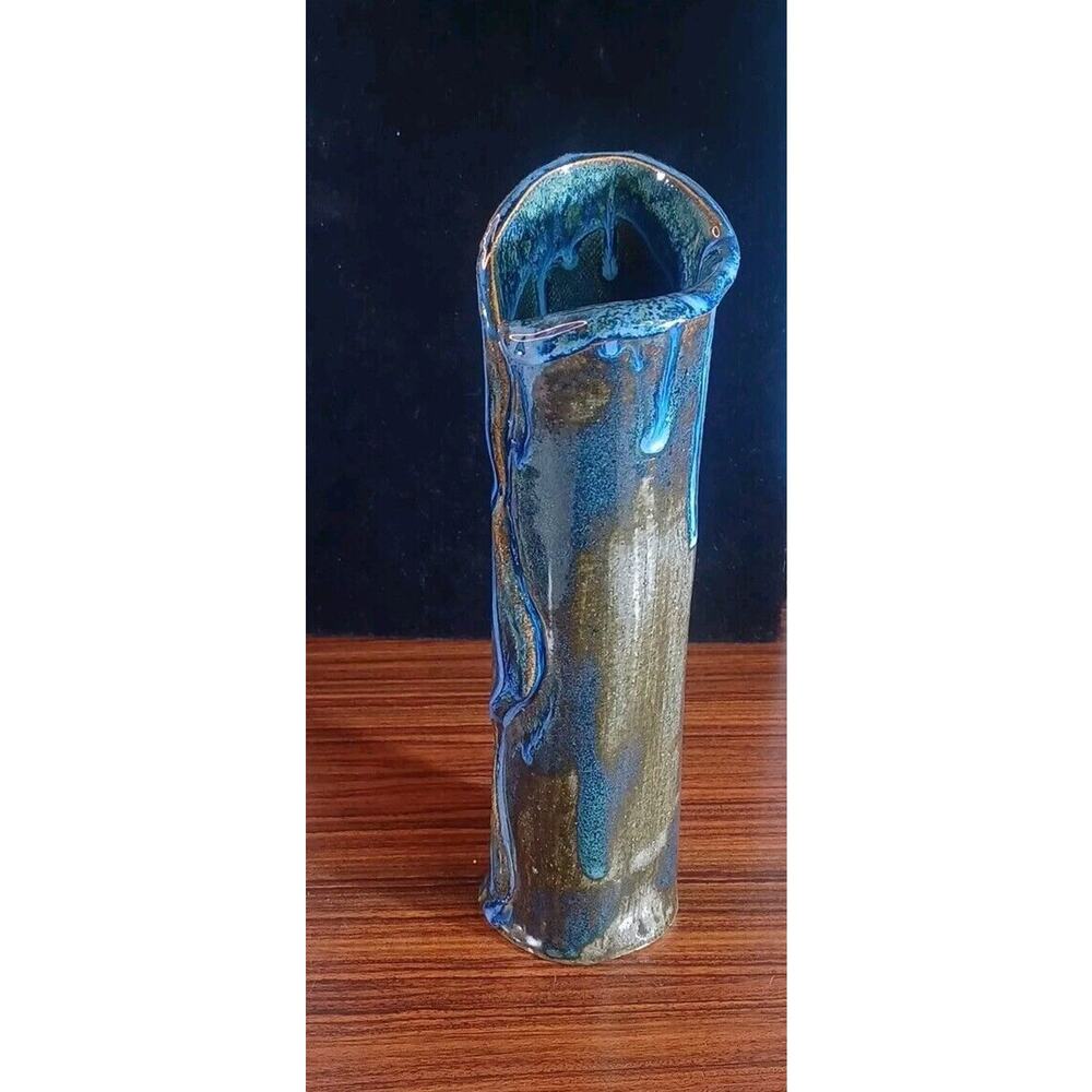 Inspired Art Dripping Blue Expression Vase Waterfall Effect 9 Inch Tall - Picture 2 of 15